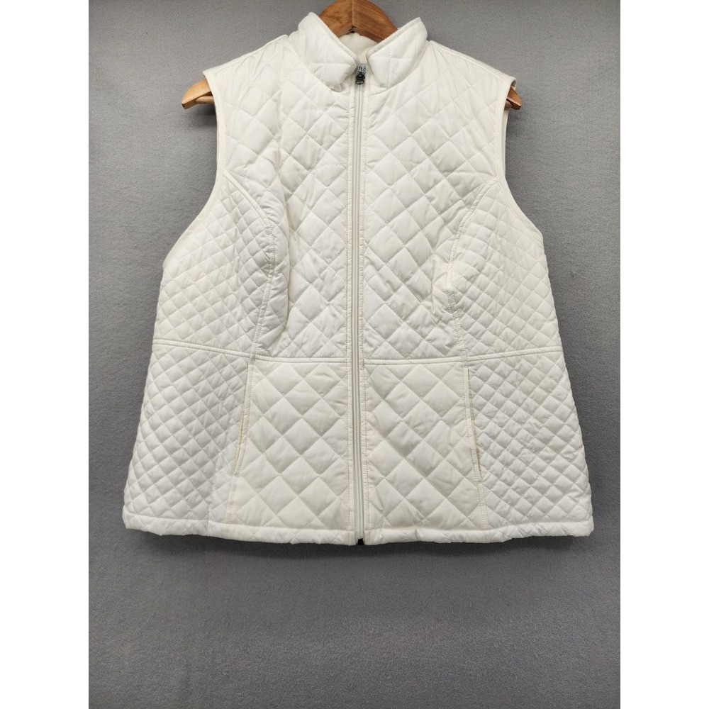 Croft & Barrow White Quilted Puffer Vest XL Fleece Lined Zip Up Mock Neck Warm
